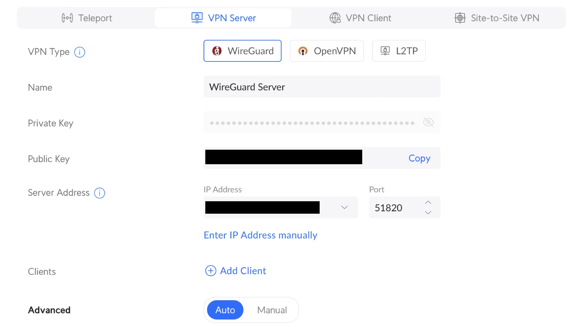 UDM Wireguard Setup Screen